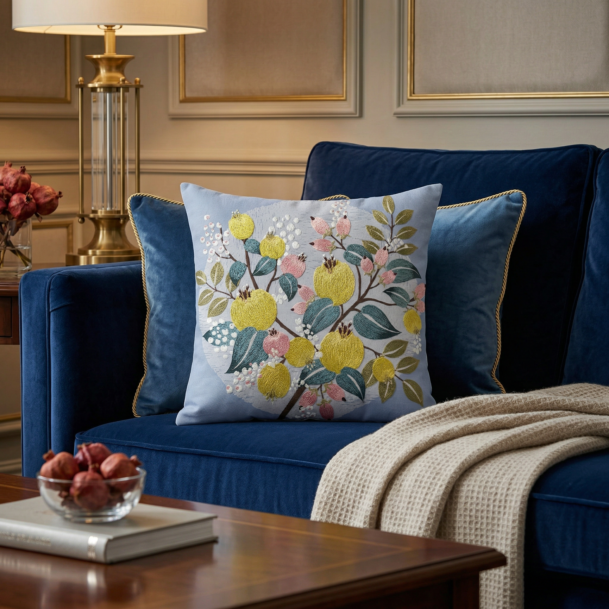 Ritzen - Housse de coussin botanique bleue