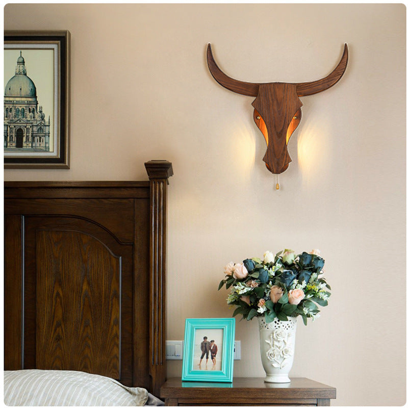Brevion – Applique murale LED tête de taureau en bois rustique 1 lumière