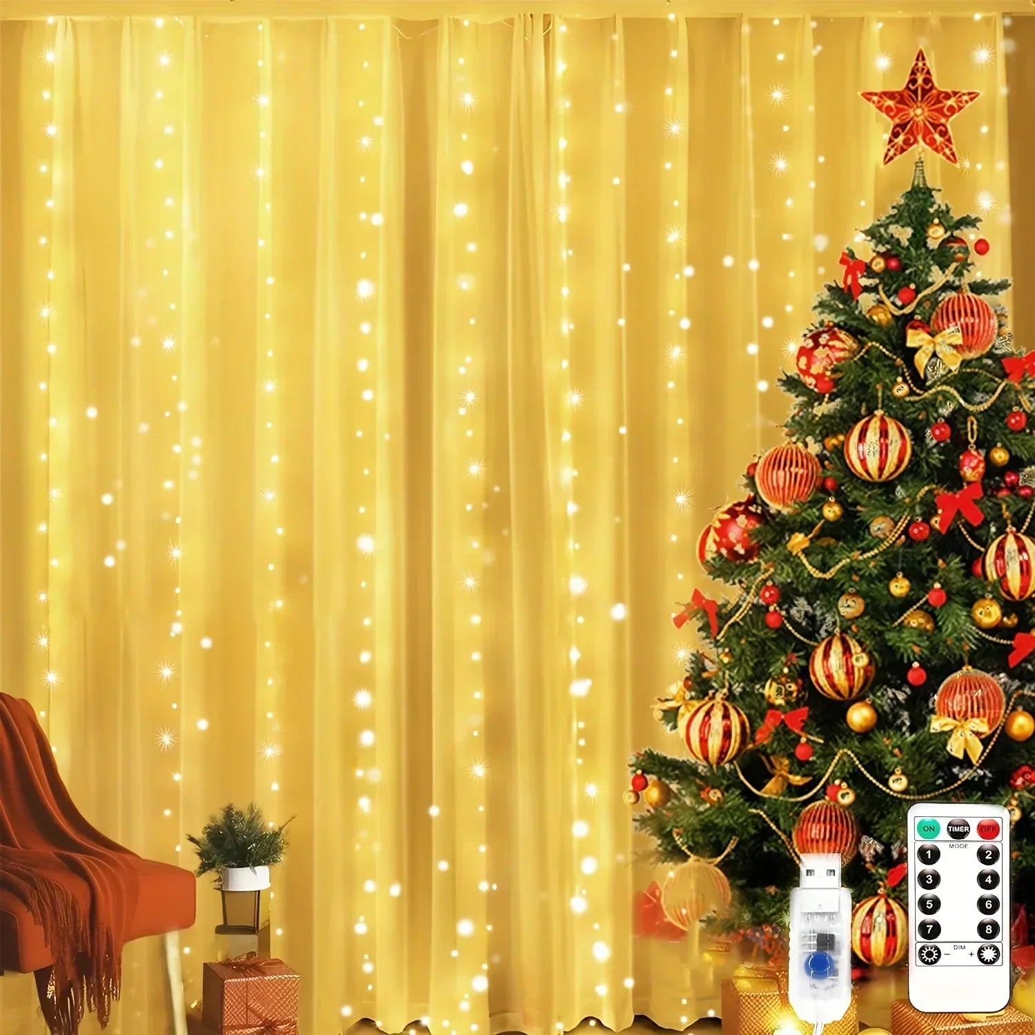 Elysio – Luces de cortina LED USB con mando a distancia