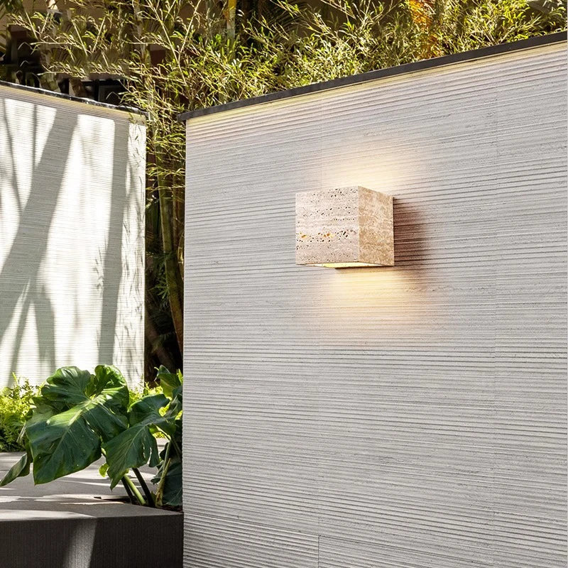 Terravix – Travertine Stone Minimalist Outdoor LED Wall Light