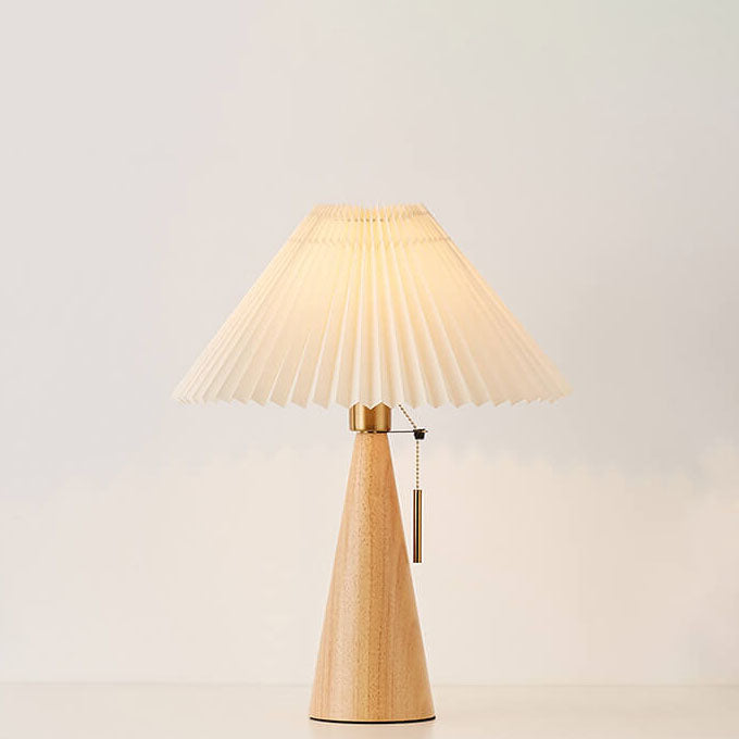 Zenori – Lampada da Tavolo LED in Legno Minimalista con Tessuto Plissettato