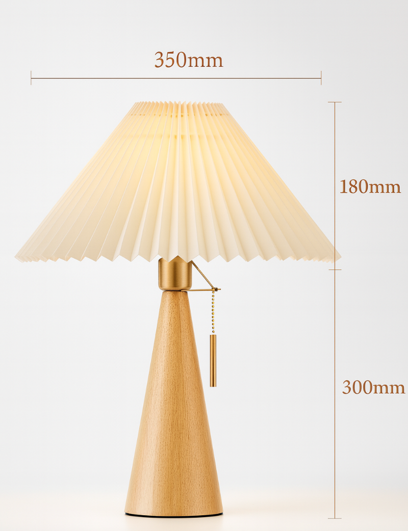Zenori – Lampada da Tavolo LED in Legno Minimalista con Tessuto Plissettato
