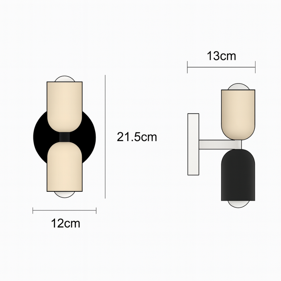 Velniar – Applique da parete moderna in metallo a cilindro con 2 luci LED