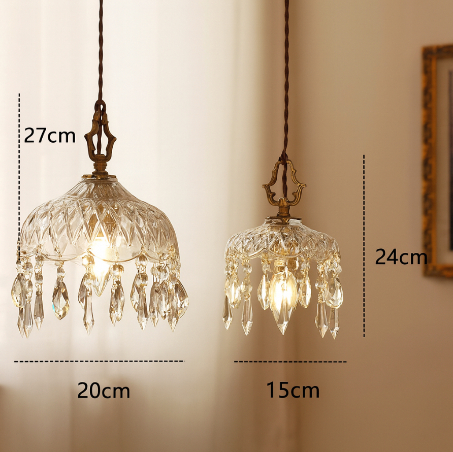 Auravelle - Suspension florale vintage en cuivre et cristal