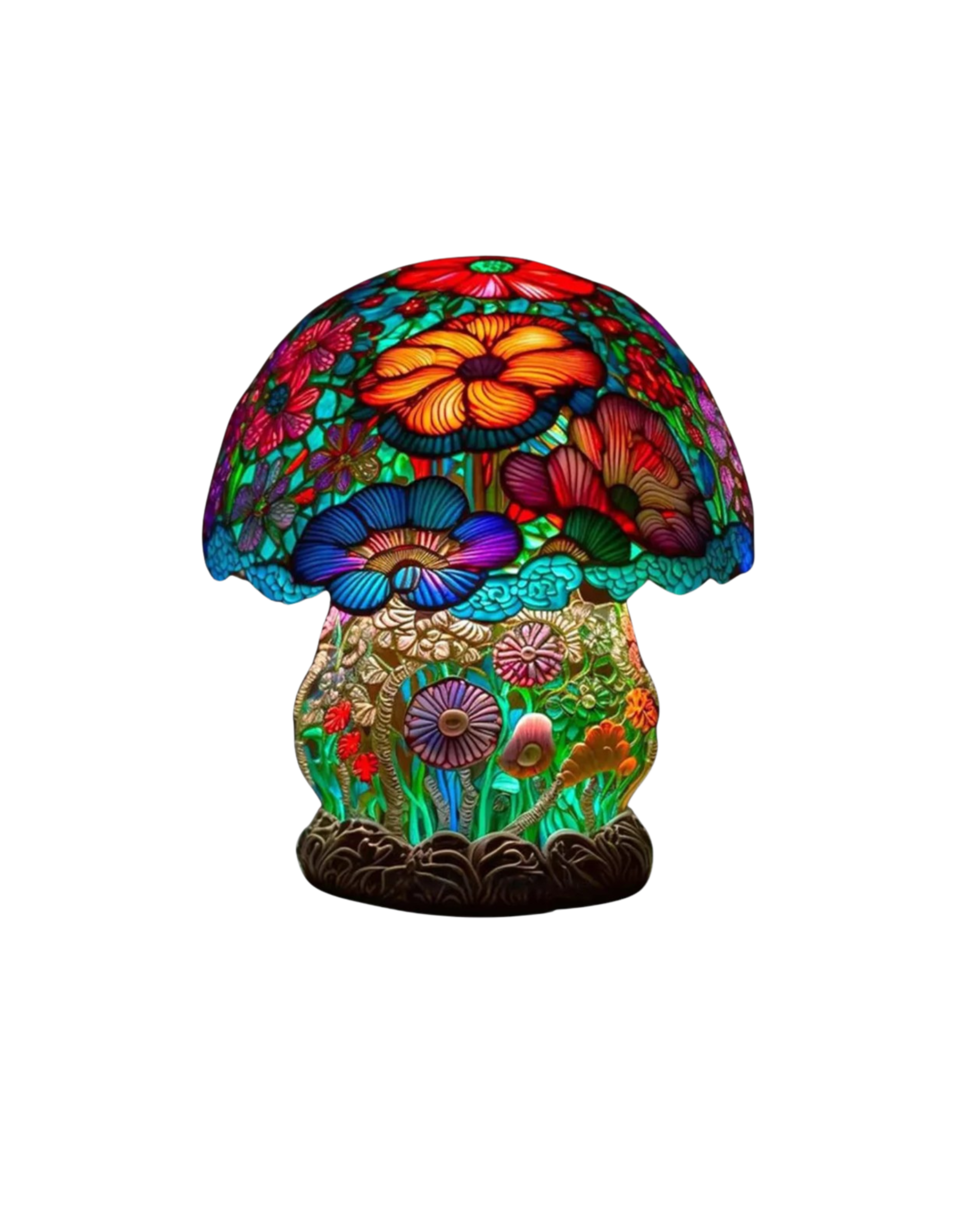 Floravynne – Lámpara artesanal de resina con forma de hongo, diseño floral vibrante y luz ambiental relajante
