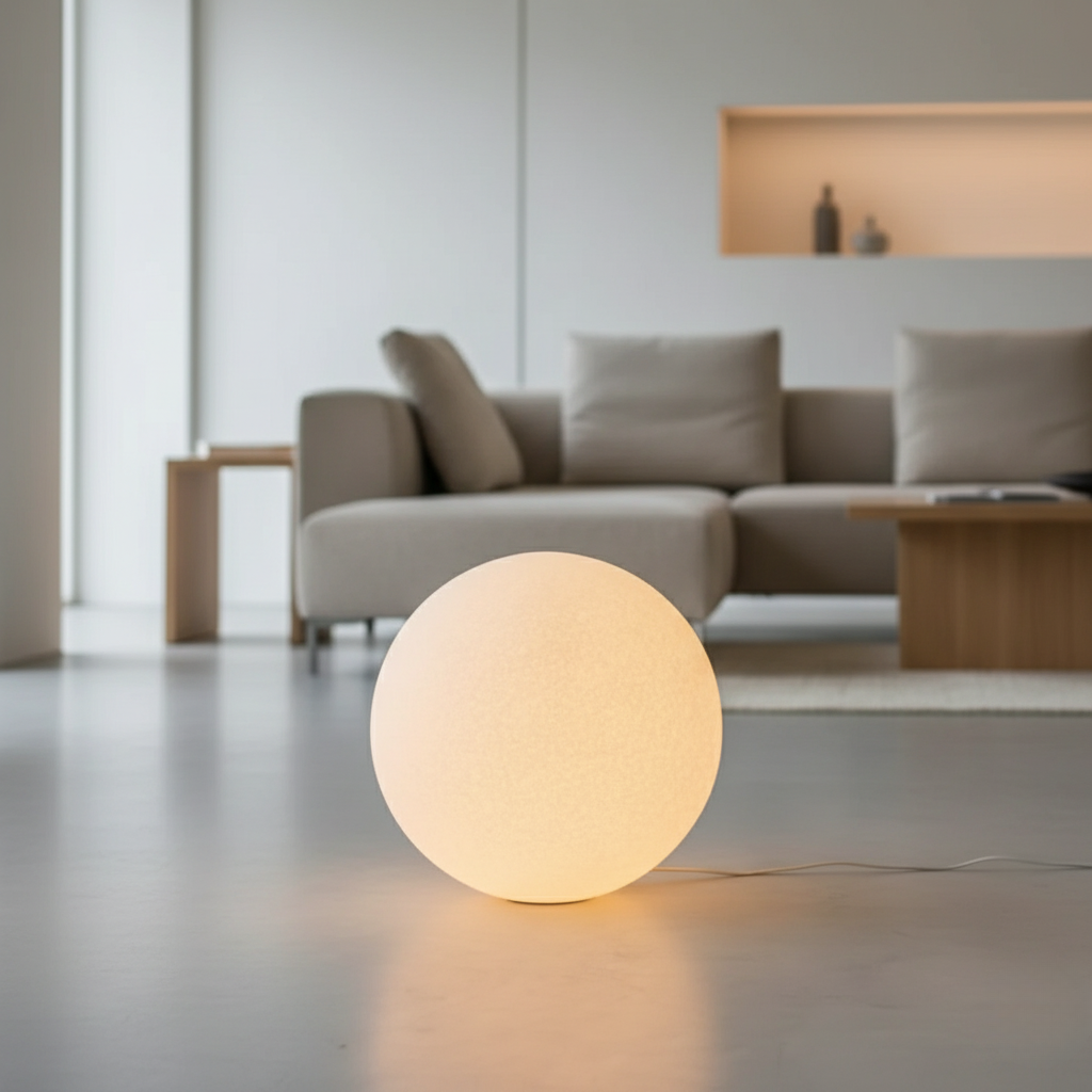 Lunaan - Lampada da terra moderna con globo in resina per soggiorno
