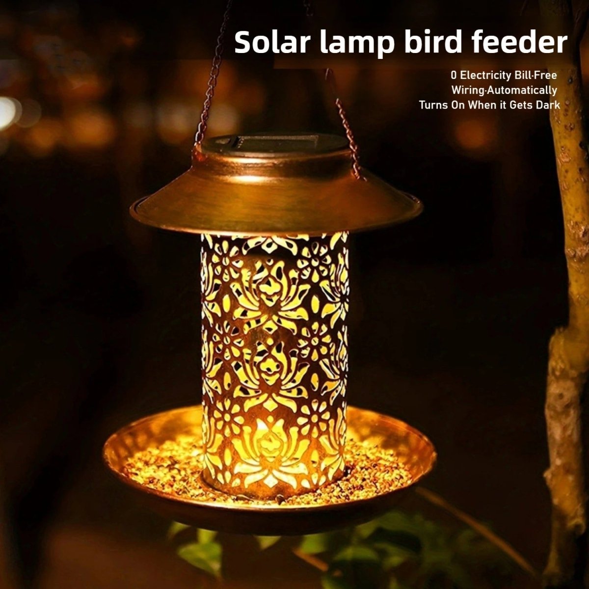 Aviora – Vintage cylindrisk solcelledrevet LED fuglefoderophængslampe