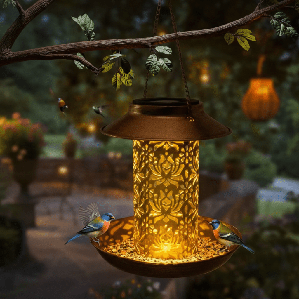 Aviora – Suspension Vintage Cylindrique Solaire LED pour Mangeoire à Oiseaux