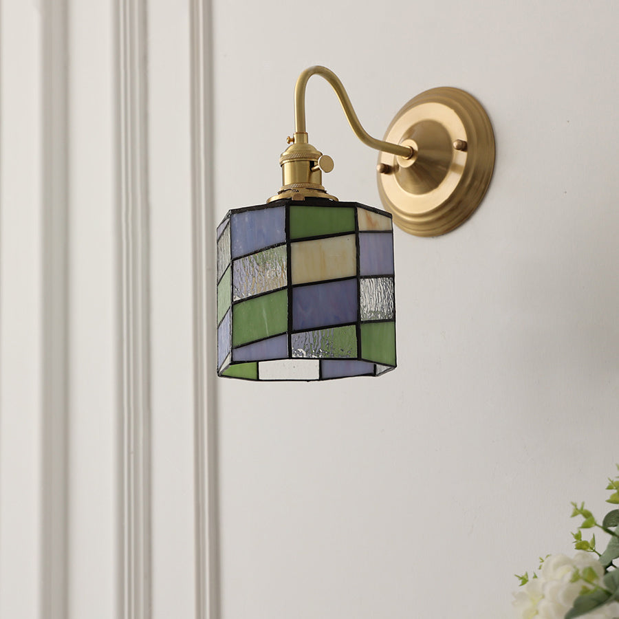 Aurelium – Vintage Tiffany Glass Brass Wall Sconce Lamp