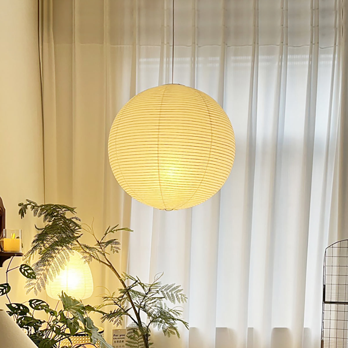 Braylune - Lampada a sospensione da soffitto in carta washi e bambù