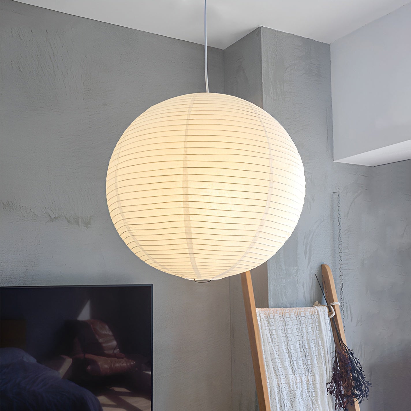 Braylune - Lampada a sospensione da soffitto in carta washi e bambù