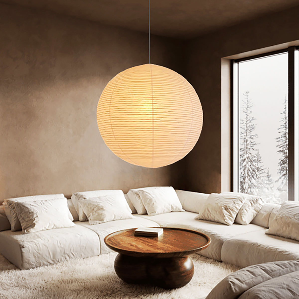 Braylune - Lampada a sospensione da soffitto in carta washi e bambù