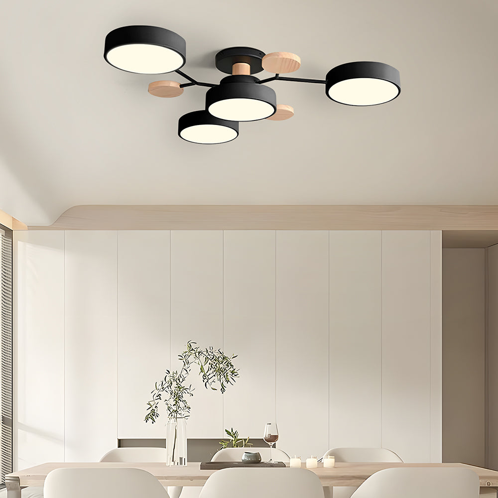 Limora - Plafonnier LED multi-bras avec abat-jours circulaires