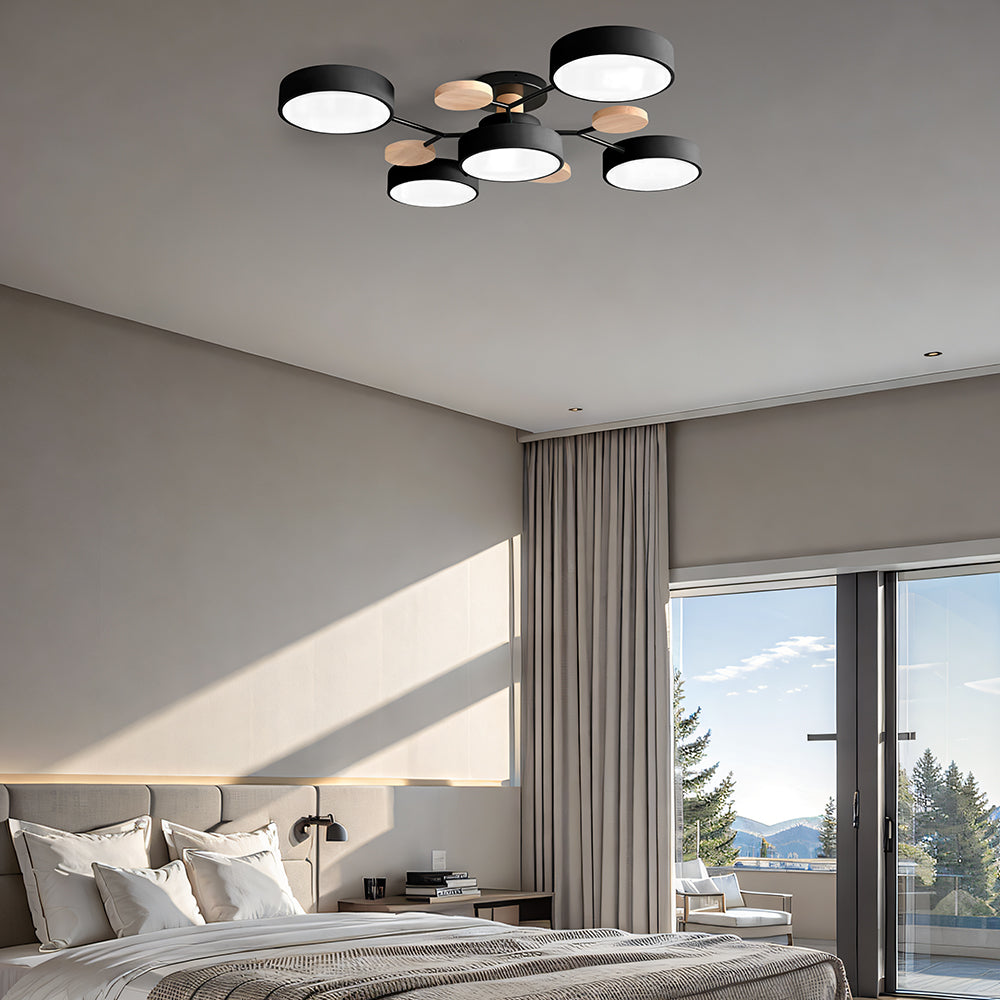 Limora - Plafonnier LED multi-bras avec abat-jours circulaires