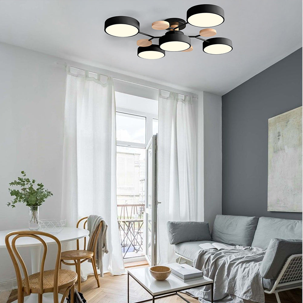 Limora - Plafonnier LED multi-bras avec abat-jours circulaires