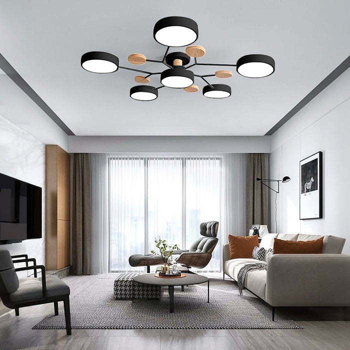 Limora - Plafonnier LED multi-bras avec abat-jours circulaires
