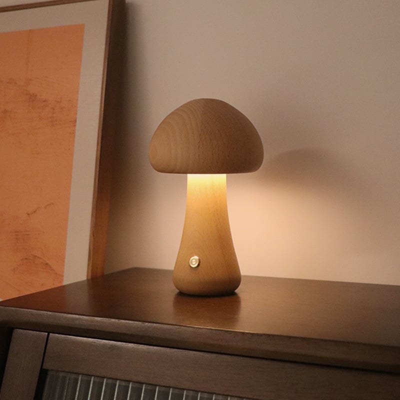 Mykora - Lampada da tavolo a fungo in legno con sensore touch