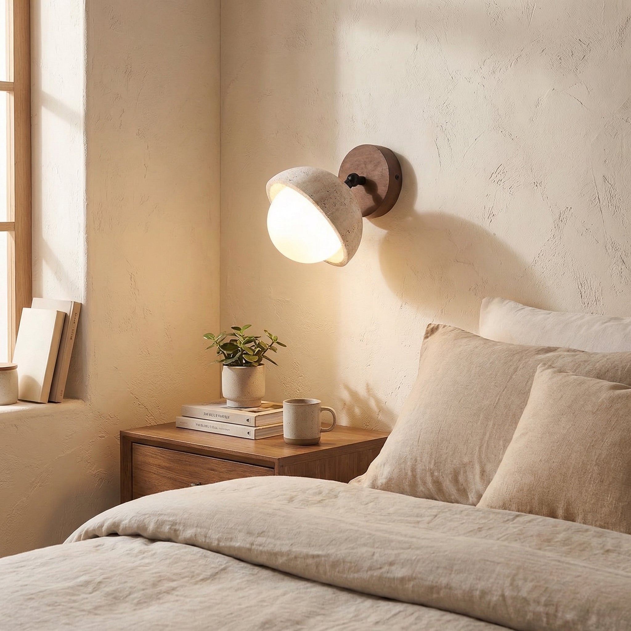 Evara - Adjustable Travertine Wall Light with Glass Diffuser