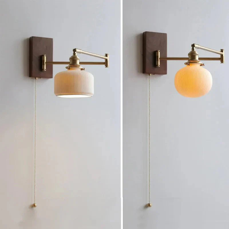Caldaro - keramická nástěnná lampa s dřevěnou deskou, objímka E26 E27