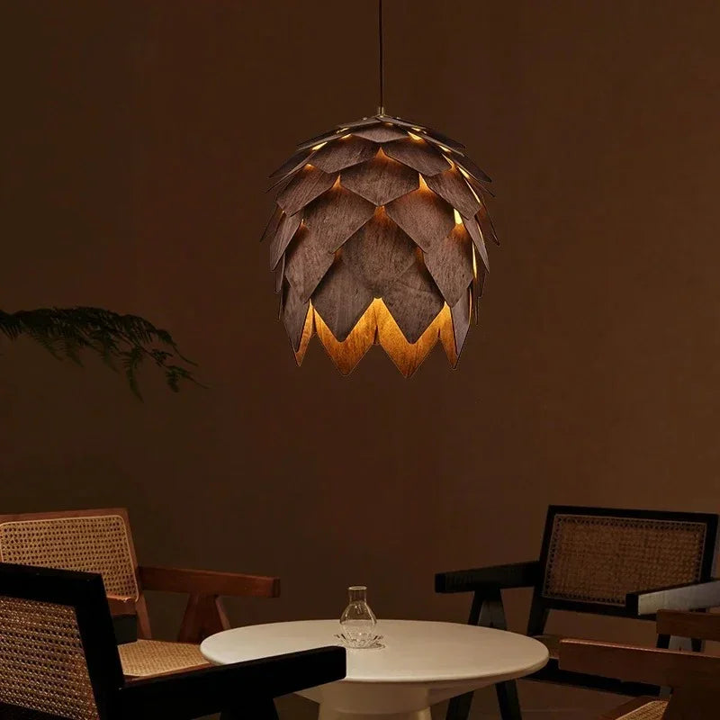 Sylvara – Wooden Pine Cone-Inspired Pendant Chandelier