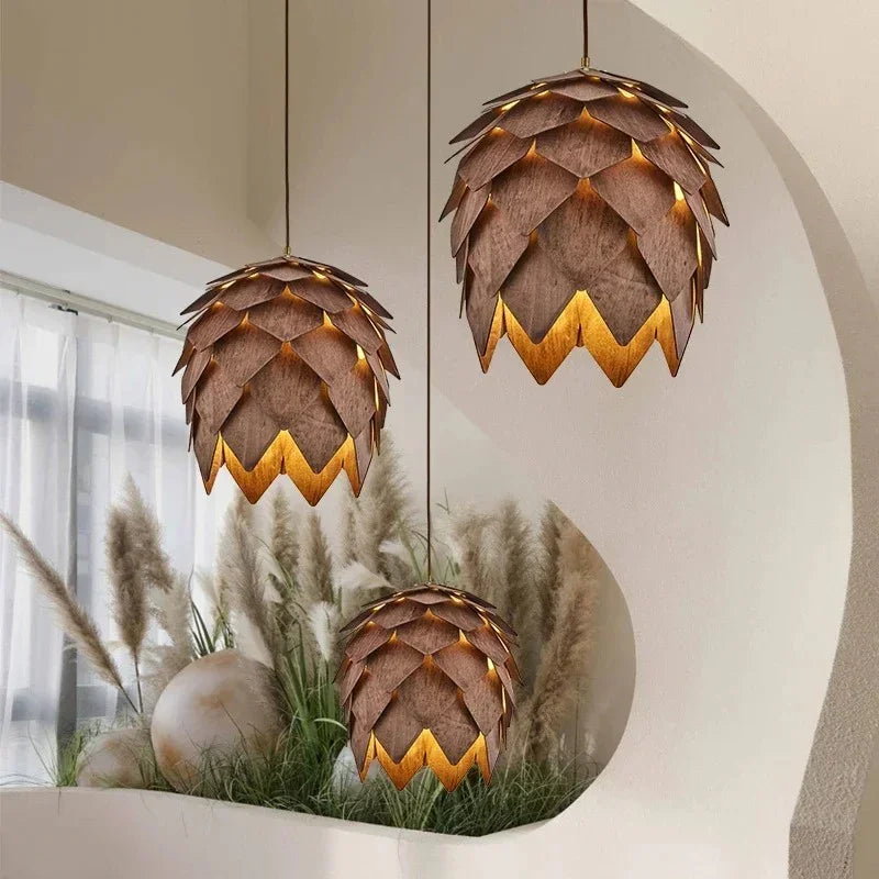 Sylvara – Wooden Pine Cone-Inspired Pendant Chandelier