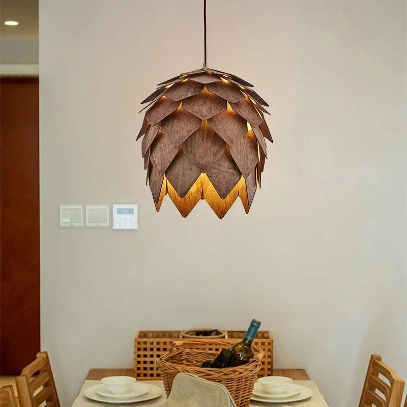 Sylvara – Wooden Pine Cone-Inspired Pendant Chandelier
