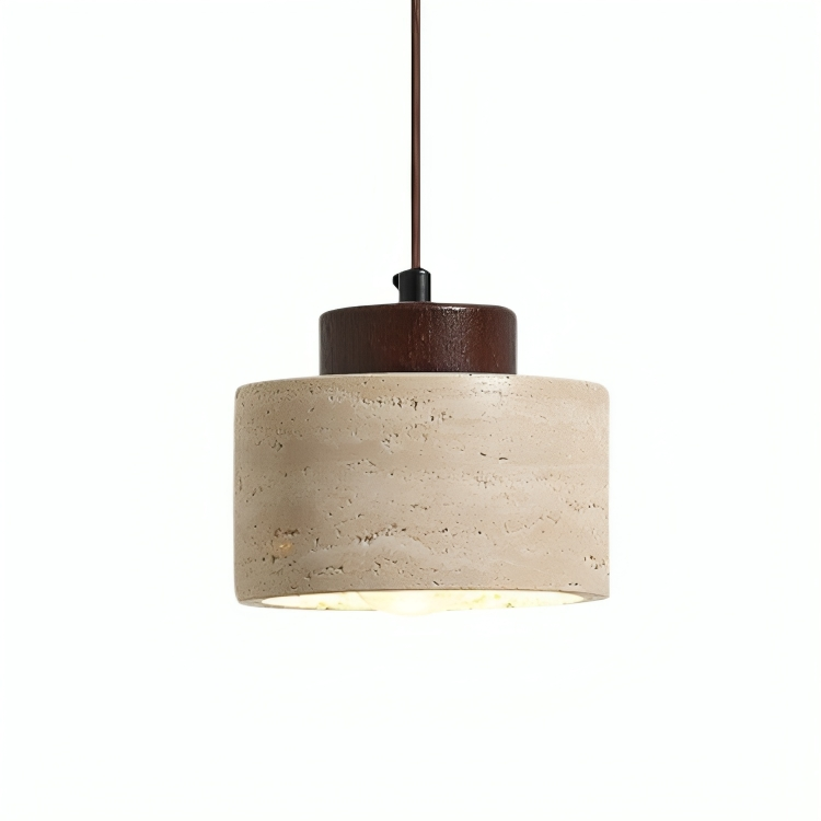 Briwen - Stone Shade Pendant Light with Wood Detail