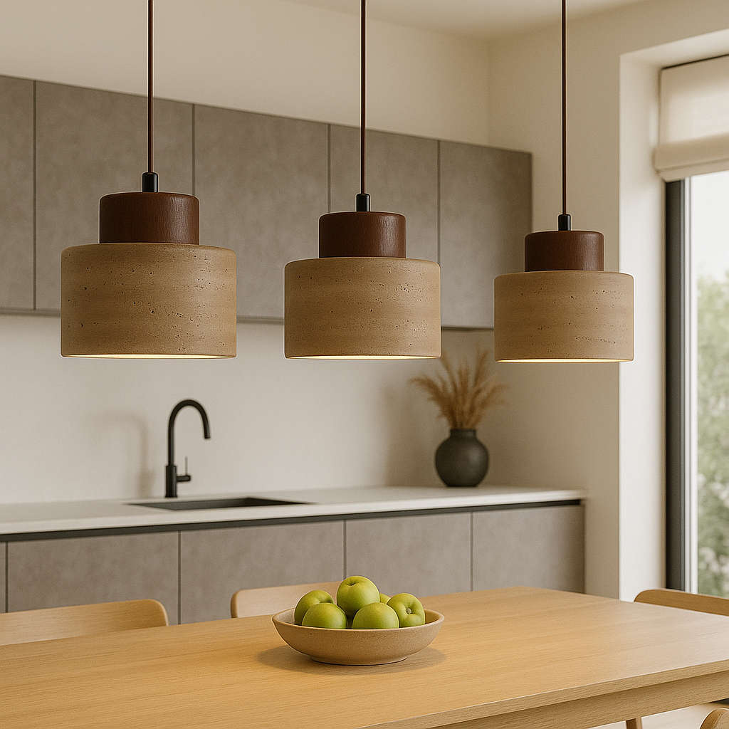 Briwen - Stone Shade Pendant Light with Wood Detail