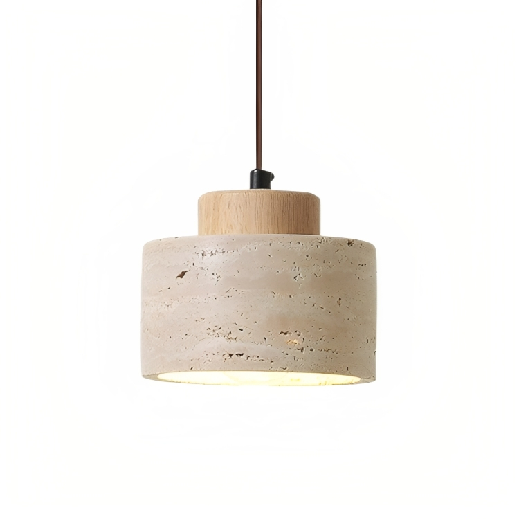 Briwen - Stone Shade Pendant Light with Wood Detail