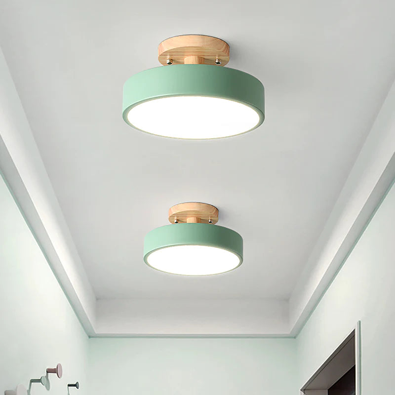 Aqiora – Modern Circular LED Ceiling Light Wood Base