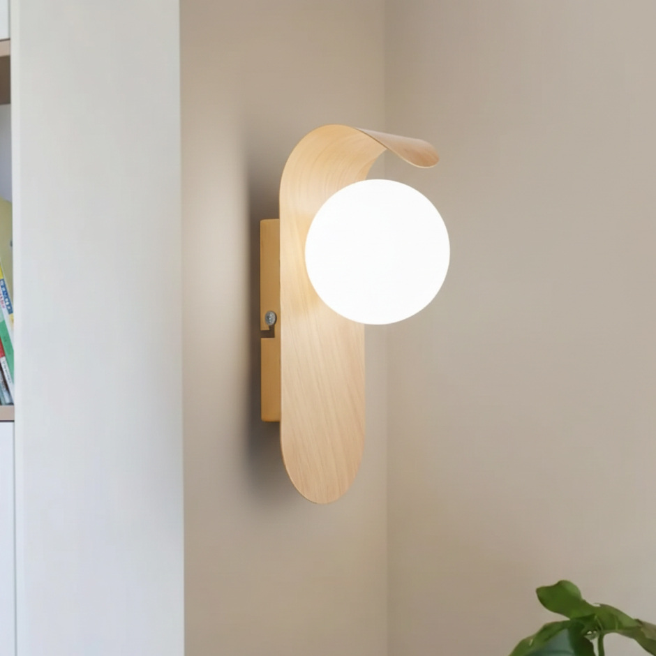 Naoren – Lampada da Parete Sferica Effetto Legno LED