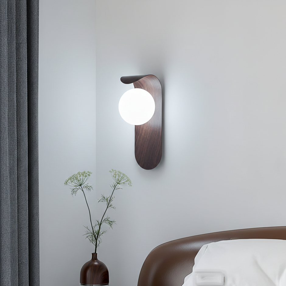 Naoren – Lampada da Parete Sferica Effetto Legno LED