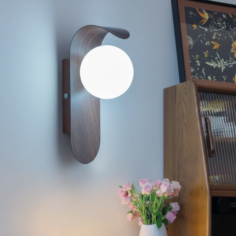 Naoren – Lampada da Parete Sferica Effetto Legno LED