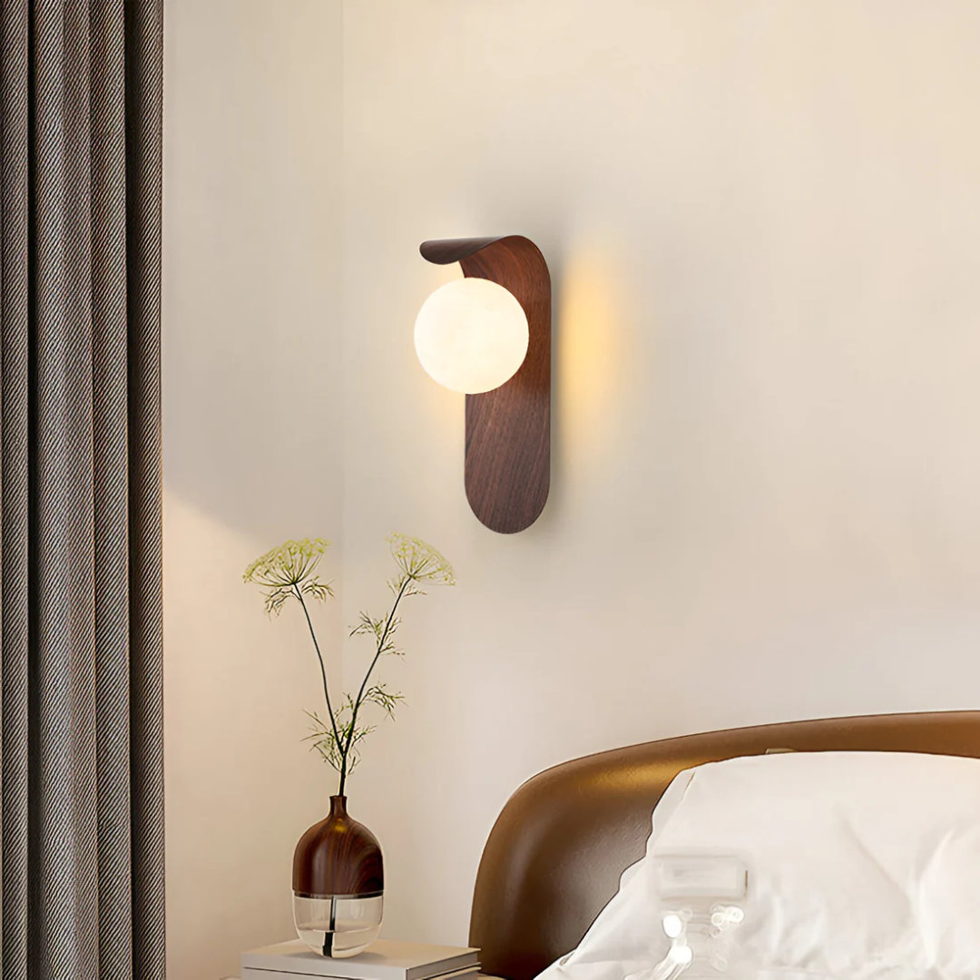 Naoren – Lampada da Parete Sferica Effetto Legno LED