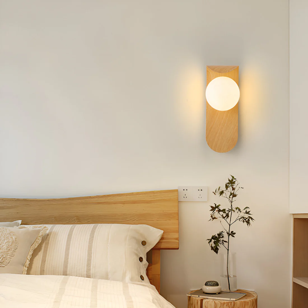 Naoren – Lampada da Parete Sferica Effetto Legno LED