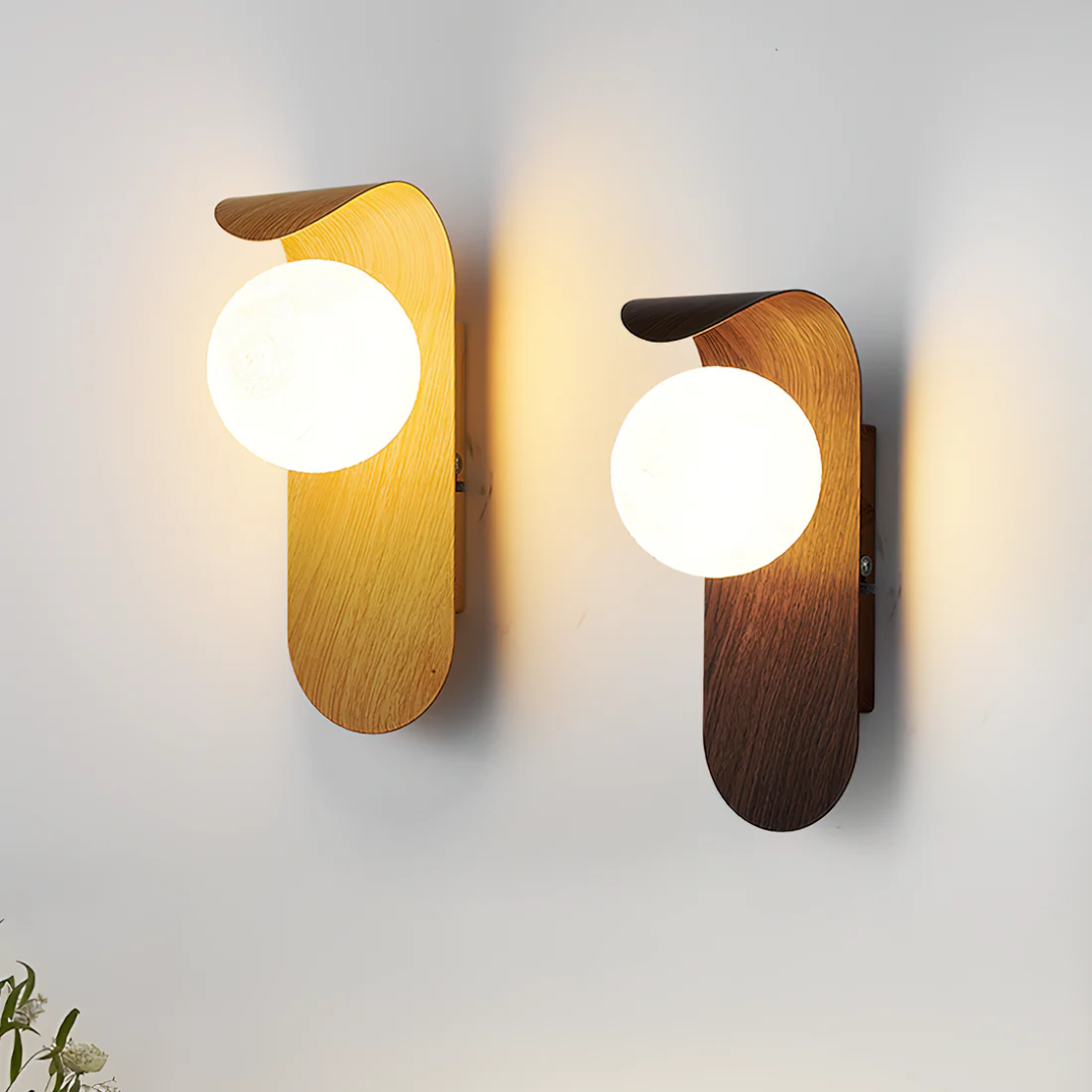 Naoren – Lampada da Parete Sferica Effetto Legno LED