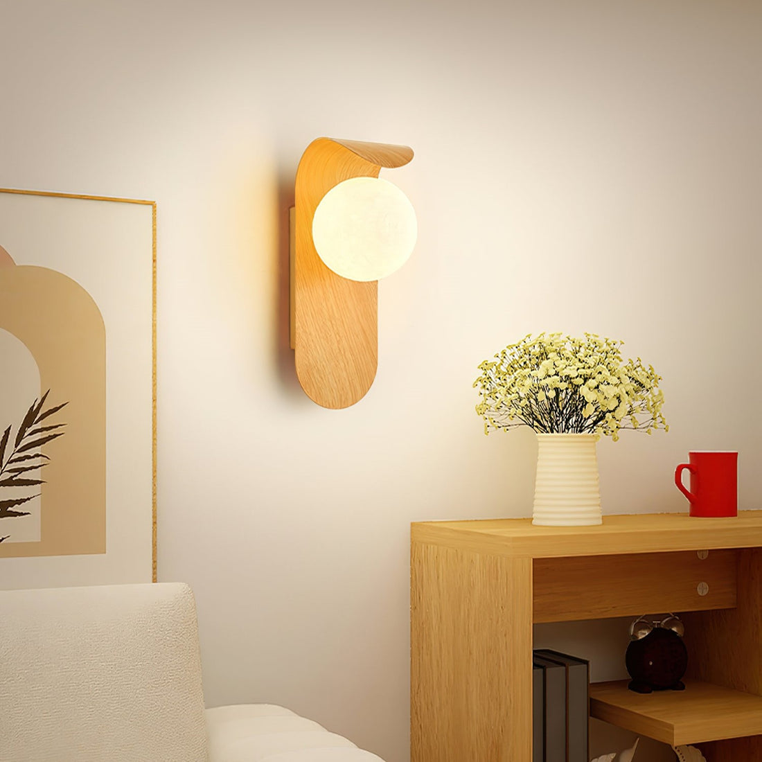 Naoren – Lampada da Parete Sferica Effetto Legno LED