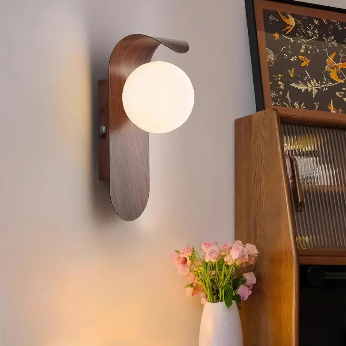 Naoren – Lampada da Parete Sferica Effetto Legno LED